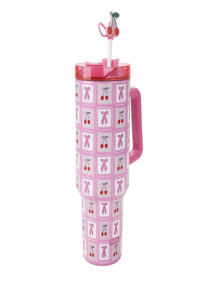 Packed Party Cherries Pink 40 Oz Stainless Steel Tumbler With Handle - Image 4